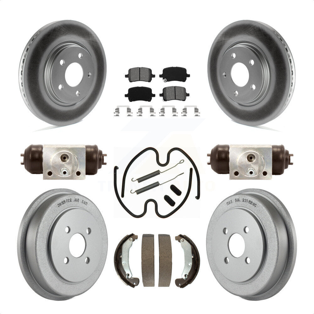 Front Rear Coated Disc Brake Rotors Semi-Metallic Pads And Drum Kit (9Pc) For 2006 Pontiac Pursuit With Brakes KGS-101652 by Transit Auto