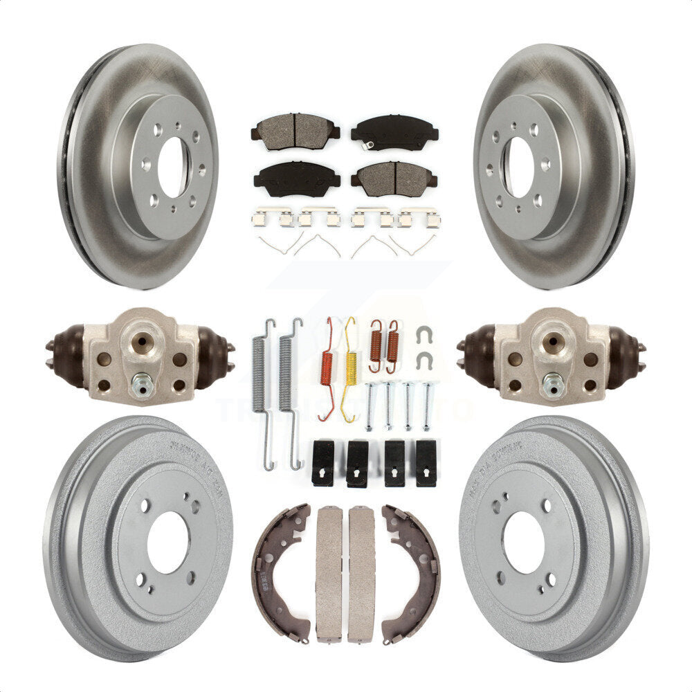 Front Rear Coated Disc Brake Rotors Semi-Metallic Pads And Drum Kit (9Pc) For Honda Fit KGS-101671 by Transit Auto