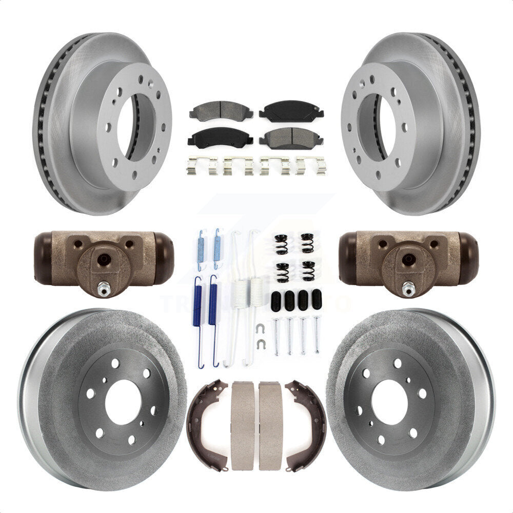 Front Rear Coated Disc Brake Rotors Semi-Metallic Pads And Drum Kit (9Pc) For 2011 Chevrolet Silverado 1500 Hybrid With 7000 Lb GVW KGS-101754 by Transit Auto