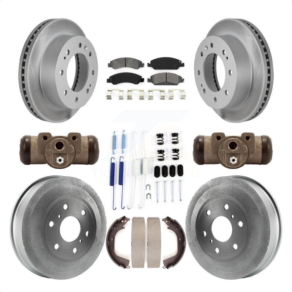 Front Rear Coated Disc Brake Rotors Semi-Metallic Pads And Drum Kit (9Pc) For 2011 Chevrolet Silverado 1500 Hybrid With 6400 Lb GVW KGS-101755 by Transit Auto