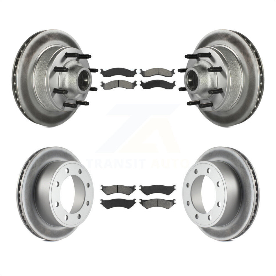 Front Rear Coated Disc Brake Rotors And Semi-Metallic Pads Kit For Ford E-350 Super Duty E-250 Econoline Club Wagon KGS-102065 by Transit Auto