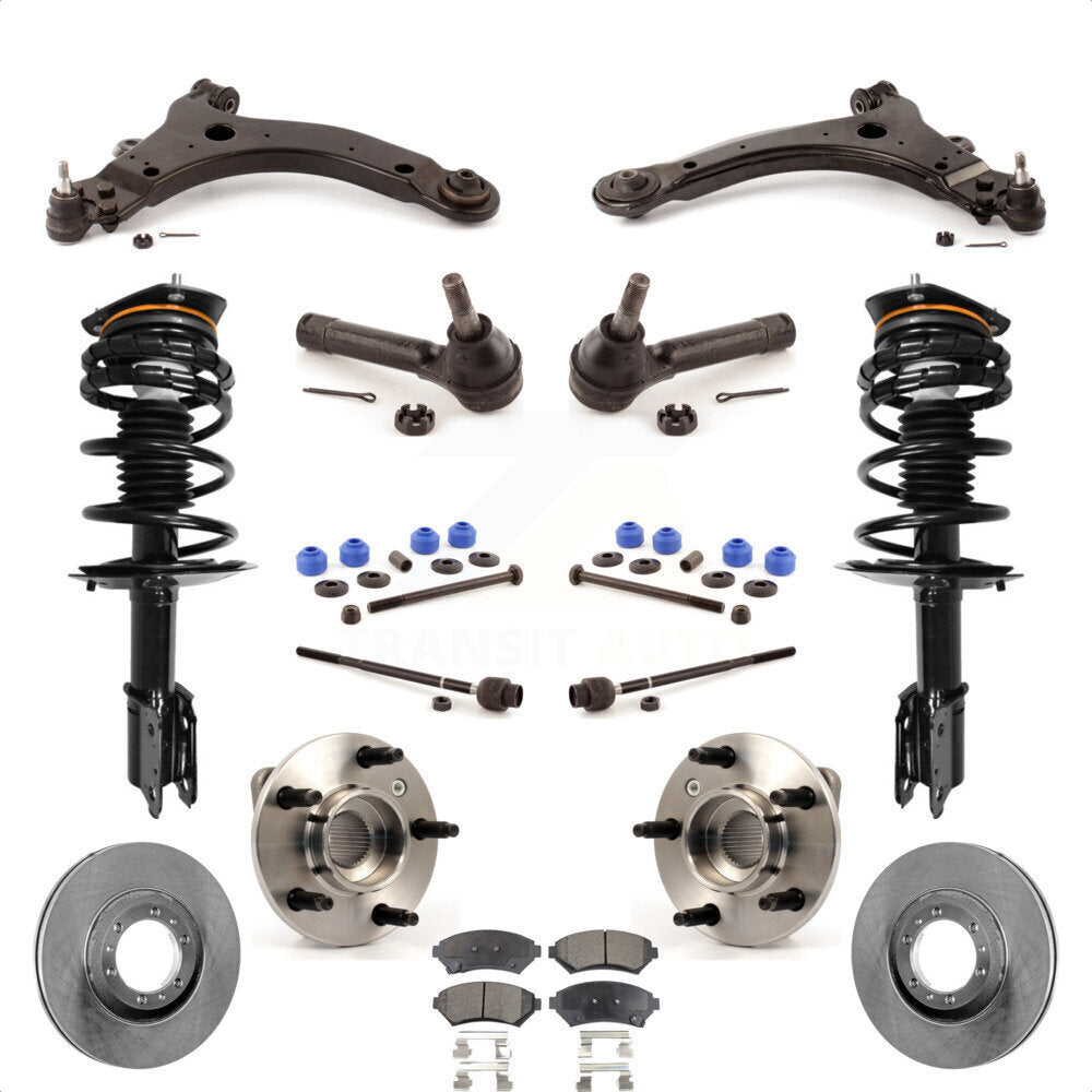 Front Disc Rotors Brake Pads Hub Bearings Control Arms Shock Assembly Suspension Link Kit (15Pc) For 2003 Pontiac Grand Prix Non-ABS Excludes 17" 18" Wheels Police Taxi Models KM-100008 by Transit Auto