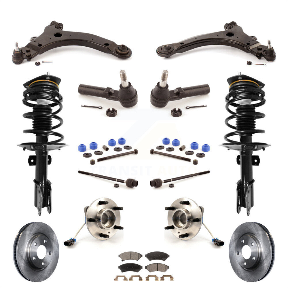 Front Disc Rotors Brake Pads Hub Bearings Control Arms Shock Assembly Suspension Link Kit (15Pc) For 2005-2008 Pontiac Grand Prix 3.8L with 4-Wheel ABS With 34mm Diameter Bar KM-100020 by Transit Auto