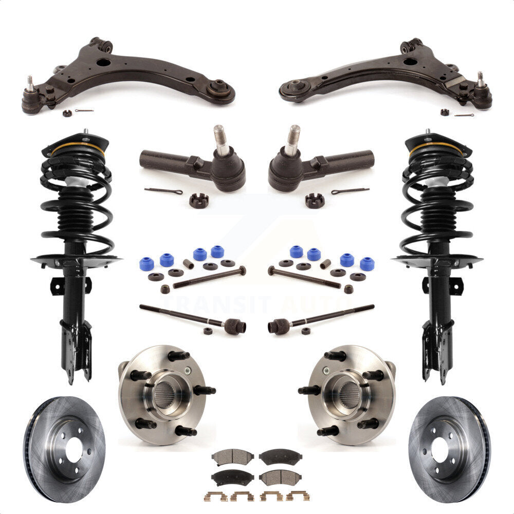 Front Disc Rotors Brake Pads Hub Bearings Control Arms Shock Assembly Suspension Link Kit (15Pc) For 2005-2008 Pontiac Grand Prix 3.8L with Non-ABS With 34mm Diameter Bar KM-100021 by Transit Auto