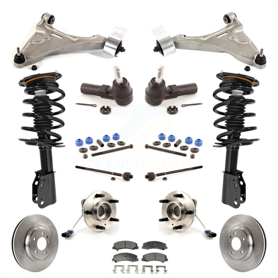 Front Disc Rotors Brake Pads Hub Bearings Control Arms Tie Rod End Shock Assembly Suspension Link Kit (15Pc) For 2006-2011 Buick Lucerne 4.6L Excludes Magnetic Ride KM-100096 by Transit Auto