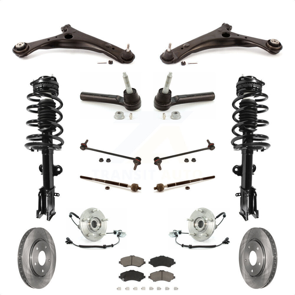 Front Disc Rotors Brake Pad Bearing Shock Assembly Suspension Kit (15Pc) For 2008-2010 Chrysler Town & Country Dodge Grand Caravan EXCLUDES MODELS WITH NIVOMAT REAR SUSPENSION KM-100209 by Transit Auto