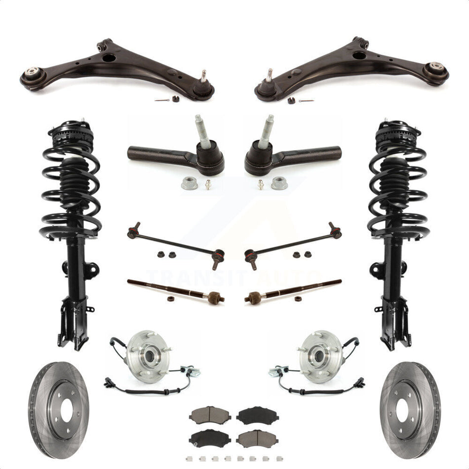 Front Disc Rotors Brake Pad Bearing Shock Assembly Suspension Kit (15Pc) For 2008-2010 Chrysler Town & Country Dodge Grand Caravan EXCLUDES MODELS WITH NIVOMAT REAR SUSPENSION KM-100209 by Transit Auto