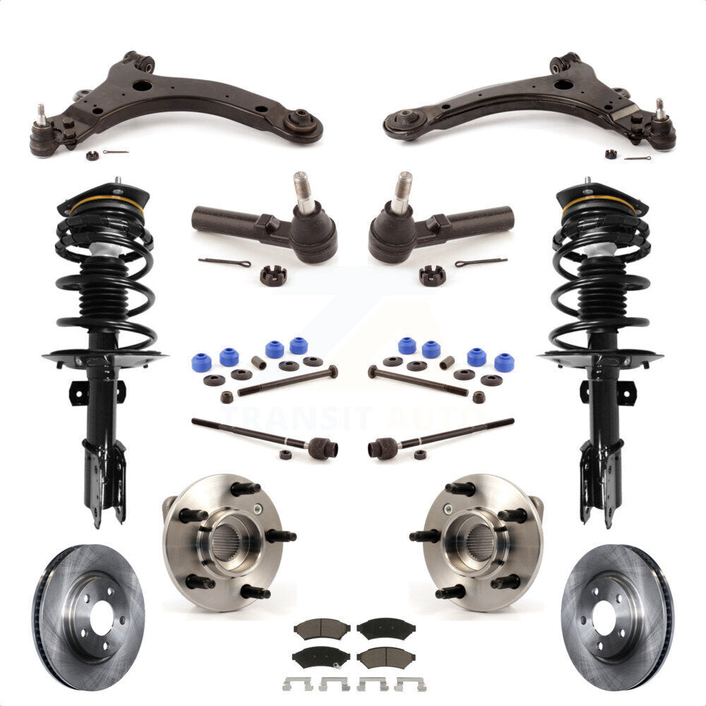 Front Disc Rotors Brake Pads Hub Bearings Control Arms Shock Assembly Suspension Link Kit (15Pc) For 2005-2008 Pontiac Grand Prix 3.8L with Non-ABS With 34mm Diameter Bar KM-100222 by Transit Auto