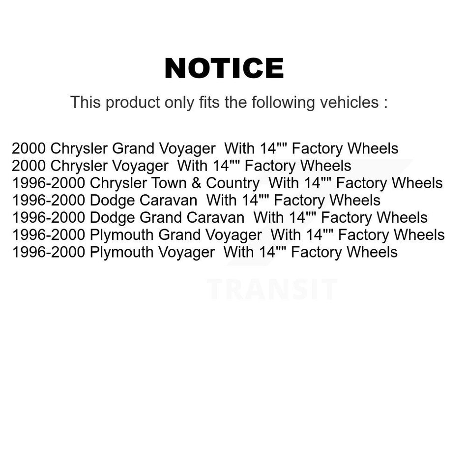 Front Wheel Bearing And Hub Assembly Pair For Dodge Grand Caravan Chrysler Town & Country Plymouth Voyager With 14" Factory Wheels K70-100255