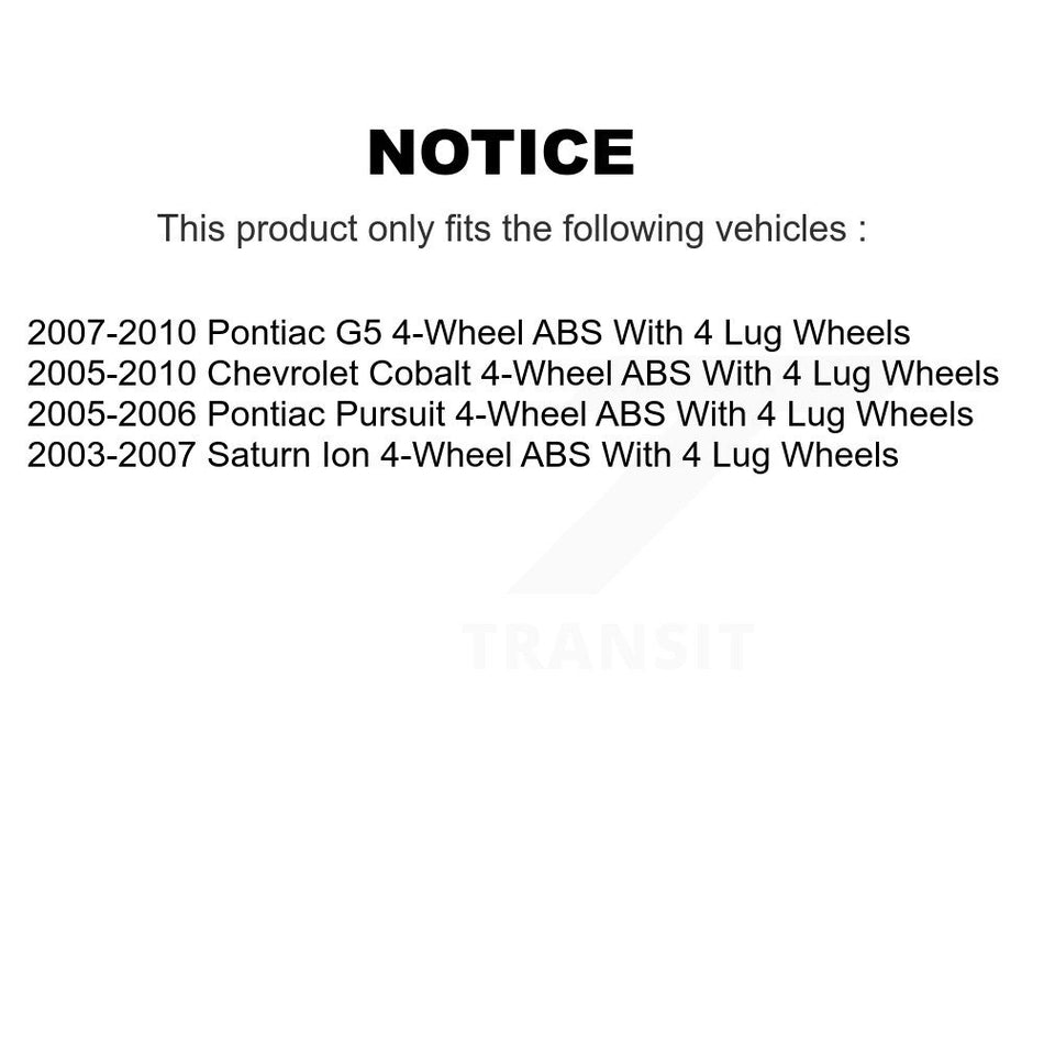 Front Wheel Bearing And Hub Assembly Pair For Chevrolet Cobalt Saturn Ion Pontiac G5 Pursuit With 4 Lug Wheels 4-Wheel ABS K70-100282