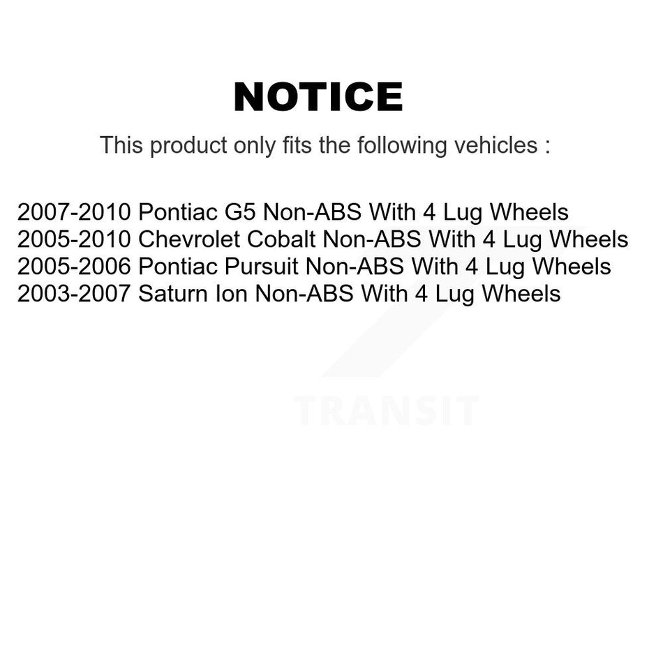 Front Rear Wheel Bearing & Hub Assembly Kit For Chevrolet Cobalt Saturn Ion Pontiac G5 Pursuit With 4 Lug Wheels Non-ABS K70-101203