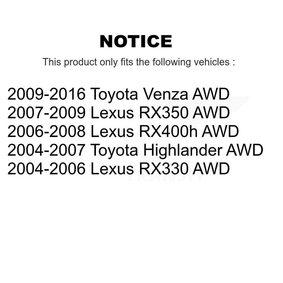 Front Rear Wheel Bearing And Hub Assembly Kit For Toyota Lexus Highlander Venza RX350 RX330 RX400h AWD K70-101586