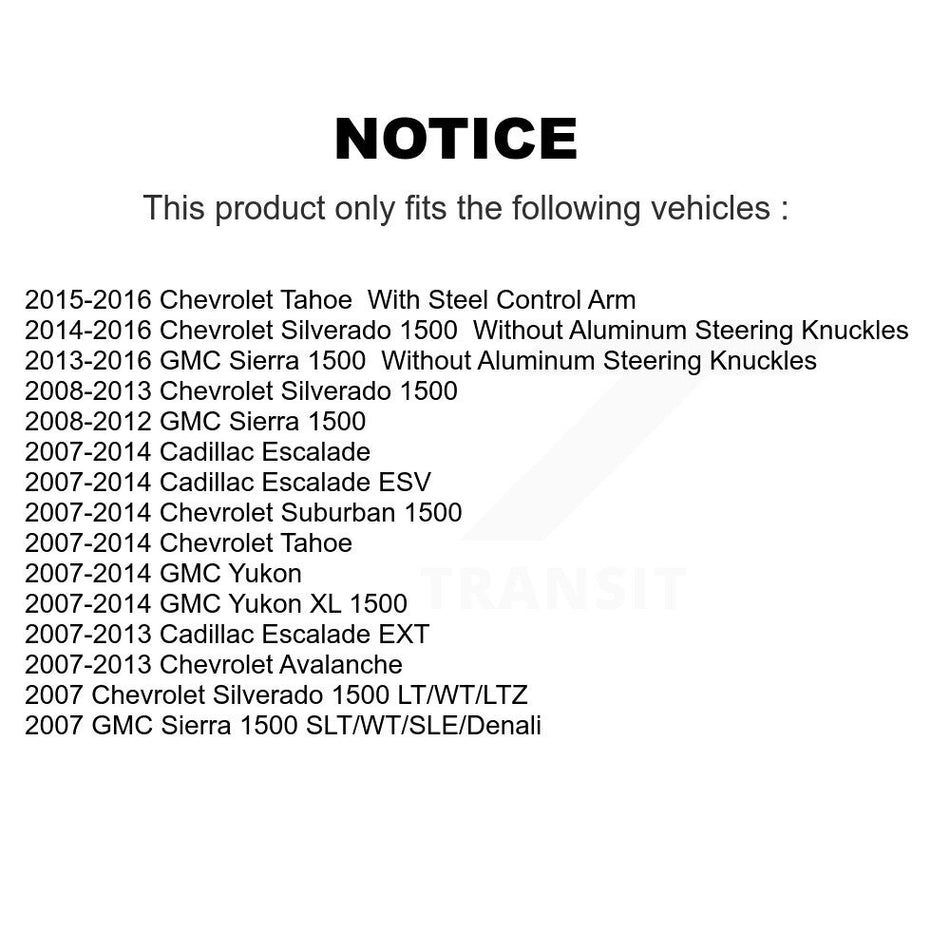 Front Suspension Control Arm And Ball Joint Assemblies Kit For Chevrolet Silverado 1500 GMC Sierra Tahoe Suburban Yukon Cadillac XL Avalanche Escalade ESV EXT K72-100562