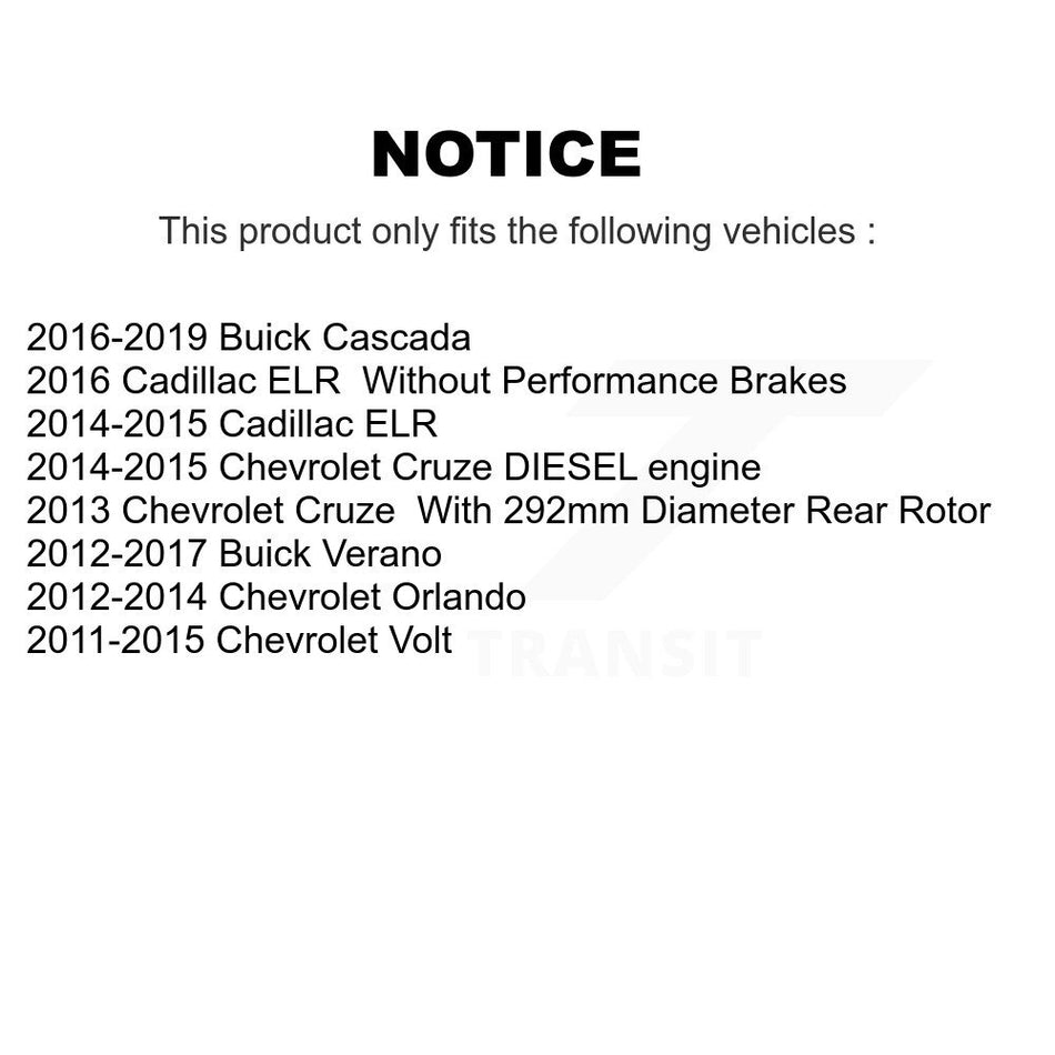 Rear Disc Brake Rotors Pair For Chevrolet Cruze Buick Verano Volt Cascada Cadillac ELR Orlando K8-100618