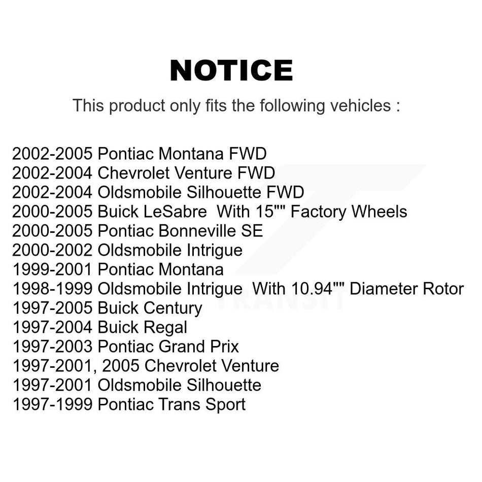 Front Disc Brake Rotors And Ceramic Pad Kit For Buick LeSabre Century Pontiac Grand Prix Chevrolet Venture Regal Oldsmobile Montana Bonneville Intrigue Silhouette Trans Sport K8C-100036