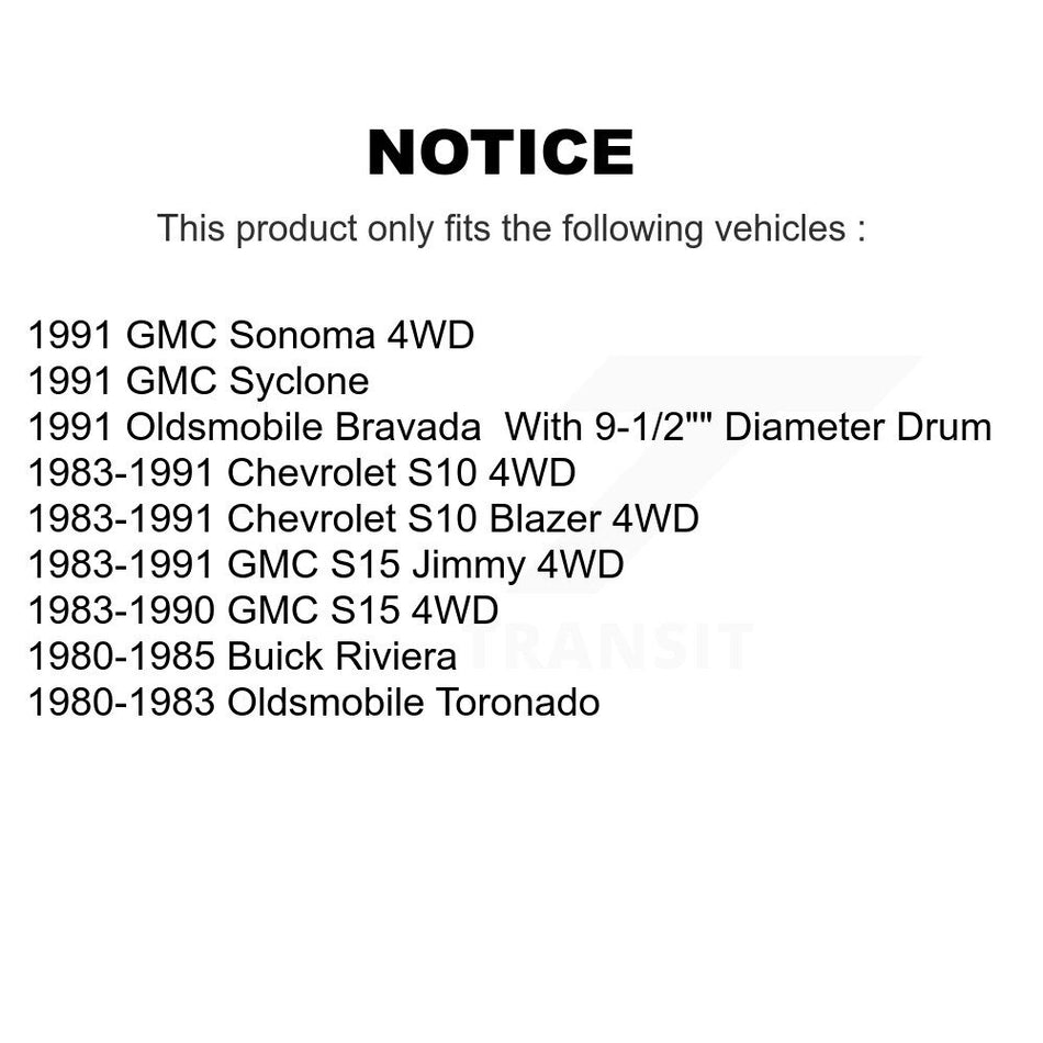 Front Rear Disc Brake Rotors Ceramic Pads And Drum Kit (7Pc) For Chevrolet S10 Blazer GMC S15 Jimmy Sonoma Buick Riviera Oldsmobile Toronado Syclone Bravada K8C-102340