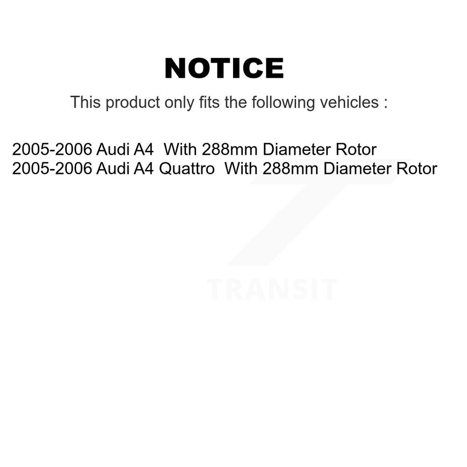 Front Rear Disc Brake Rotors And Semi-Metallic Pads Kit For 2005-2006 Audi A4 Quattro With 288mm Diameter Rotor K8F-101031