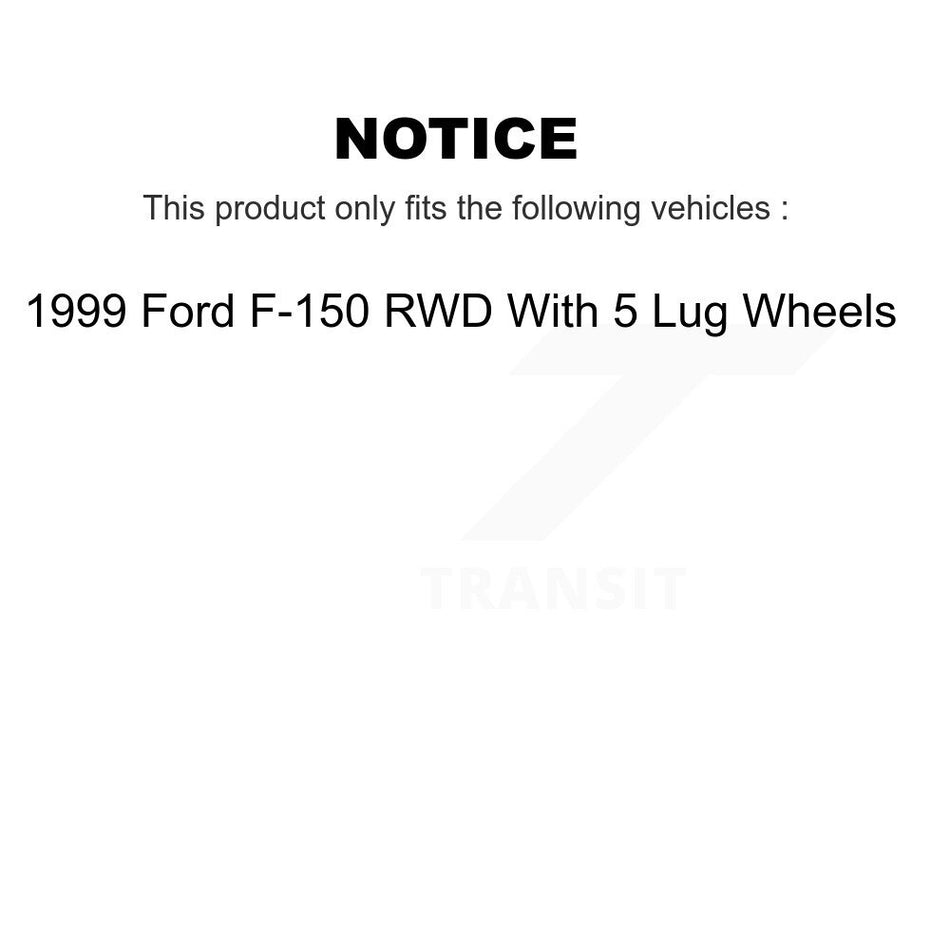 Front Rear Disc Brake Rotors Hub Assembly Semi-Metallic Pads And Drum Kit (7Pc) For 1999 Ford F-150 RWD With 5 Lug Wheels 14mm Wheel Lugs K8S-102288