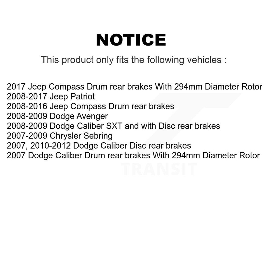 Front Rear Disc Brake Rotors Ceramic Pads And Drum Kit (7Pc) For Jeep Patriot Compass Dodge Caliber Chrysler Sebring Avenger K8T-102202