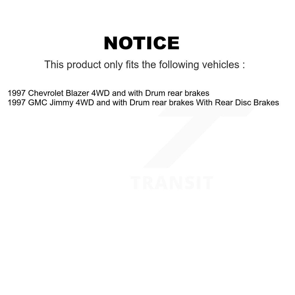 Front Rear Disc Brake Rotors Ceramic Pads And Drum Kit (7Pc) For 1997-1997 Chevrolet Blazer GMC Jimmy 4WD with rear brakes K8T-102733