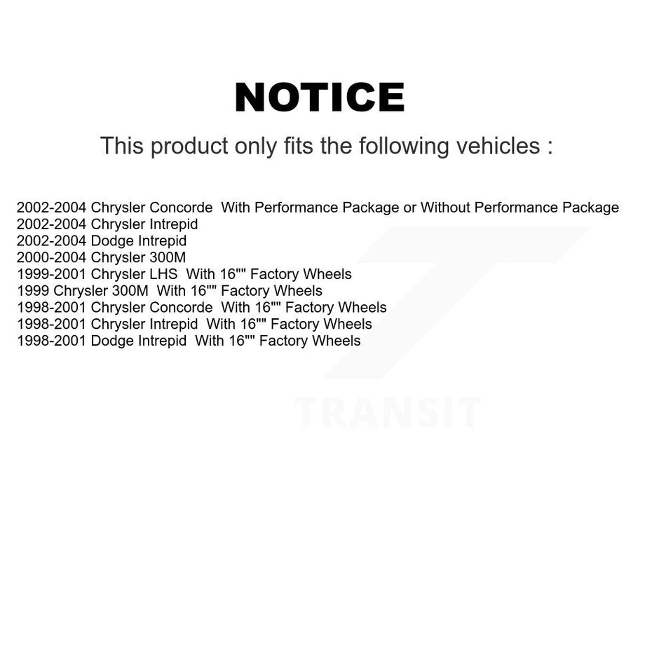 Front Hub Bearing Assembly With Coated Disc Brake Rotors And Ceramic Pads Kit For Chrysler Dodge Intrepid 300M Concorde LHS KBB-104434