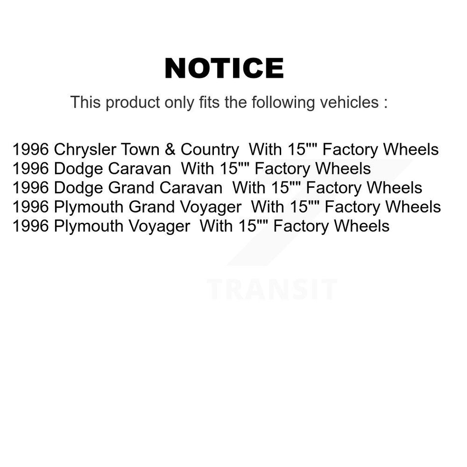 Front Hub Bearing Assembly Disc Brake Rotors And Semi-Metallic Pads Kit For 1996-1996 Dodge Grand Caravan Plymouth Chrysler Town & Country Voyager With 15" Factory Wheels KBB-105534