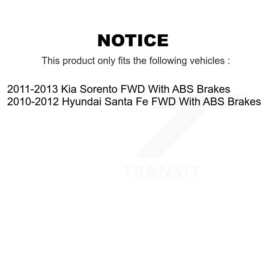 Front Rear Hub Bearings Assembly Disc Brake Rotors And Semi-Metallic Pads Kit (10Pc) For Kia Sorento Hyundai Santa Fe With ABS Brakes FWD KBB-108860