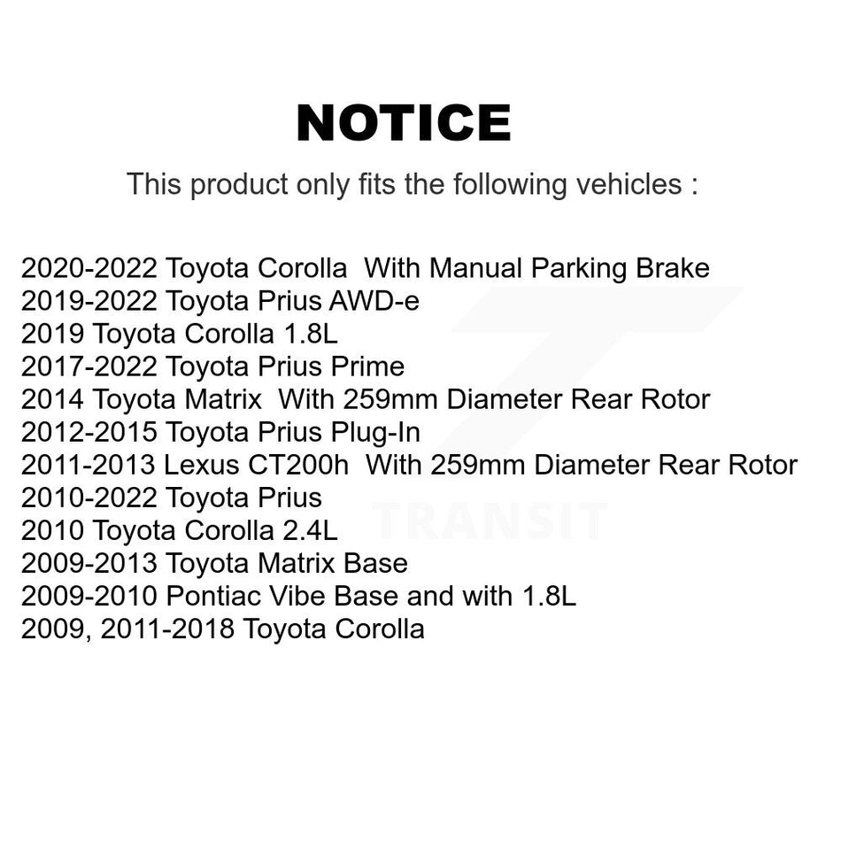 Rear Coated Drilled Slotted Disc Brake Rotors Pair For Toyota Corolla Prius Matrix Prime Pontiac Vibe Lexus CT200h Plug-In AWD-e KD-100108