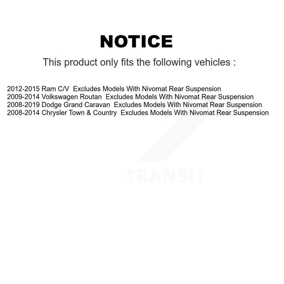 Front Complete Shock Assembly And TOR Link Kit For Dodge Grand Caravan Chrysler Town & Country Volkswagen Routan Ram C/V EXCLUDES MODELS WITH NIVOMAT REAR SUSPENSION KSS-100536