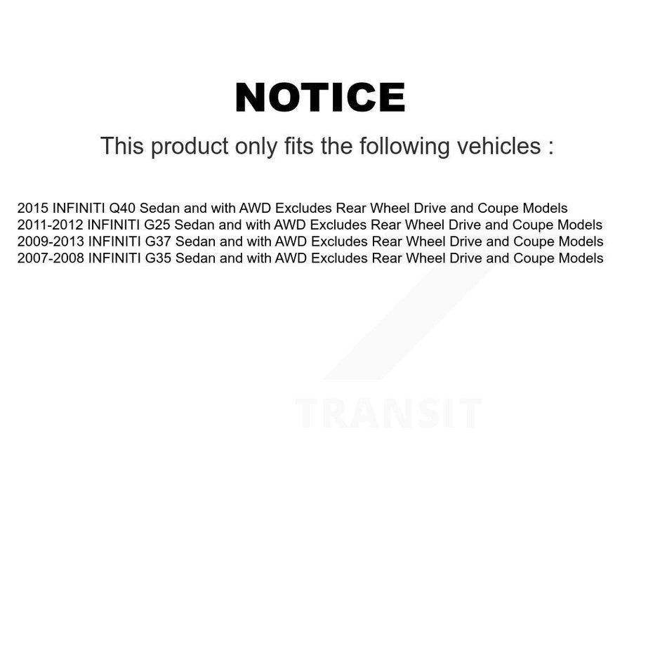 Front Complete Shock Assembly And TOR Link Kit For Infiniti G37 G35 G25 Q40 INFINITI Excludes Rear Wheel Drive Coupe Models Sedan with AWD KSS-100589