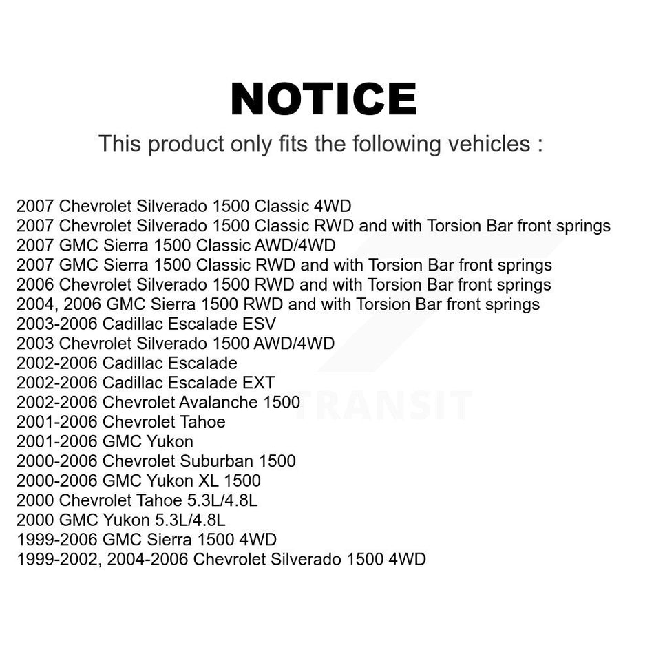 Front Suspension Control Arm And Ball Joint Assembly Stabilizer Bar Link Kit For Chevrolet Silverado 1500 GMC Tahoe Sierra Suburban Yukon Avalanche XL Cadillac Classic Escalade ESV EXT KTR-100100