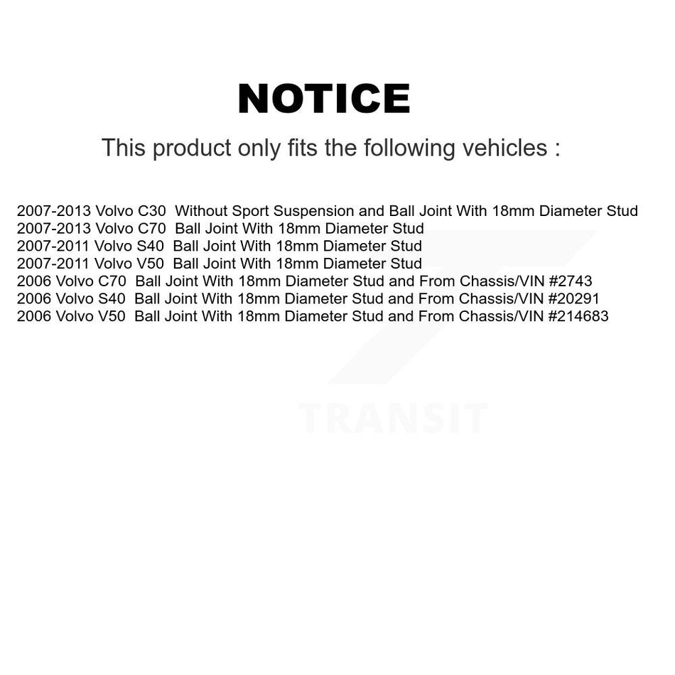 Front Suspension Control Arm And Ball Joint Assembly Stabilizer Bar Link Kit For Volvo S40 C70 C30 V50 KTR-100122