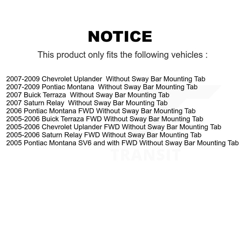 Front Suspension Control Arm And Ball Joint Assembly Stabilizer Bar Link Kit For Chevrolet Uplander Pontiac Montana Buick Terraza Saturn Relay Without Sway Mounting Tab KTR-100153