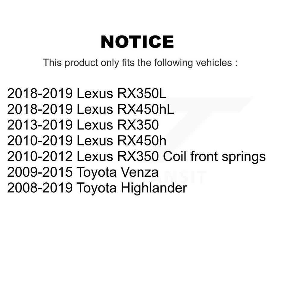 Front Suspension Control Arm And Ball Joint Assembly Stabilizer Bar Link Kit For Toyota Highlander Lexus RX350 Venza RX450h RX350L RX450hL KTR-100167