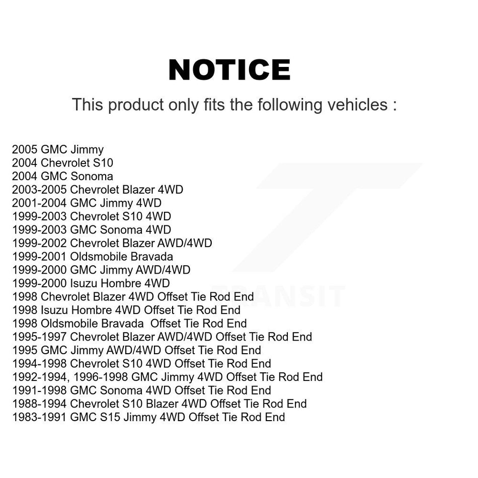 Front Steering Tie Rod End Kit For Chevrolet S10 Blazer GMC Sonoma Jimmy Oldsmobile Bravada S15 Isuzu Hombre KTR-101853