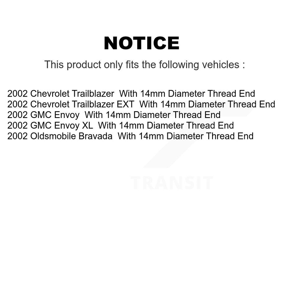 Front Suspension Ball Joint And Tie Rod End Kit For 2002-2002 Chevrolet Trailblazer GMC Envoy Oldsmobile Bravada EXT XL With 14mm Diameter Thread KTR-102495