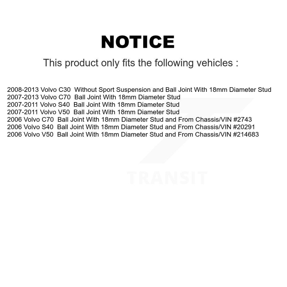 Front Suspension Control Arm Assembly And Tie Rod End Kit For Volvo S40 C70 C30 V50 KTR-102658