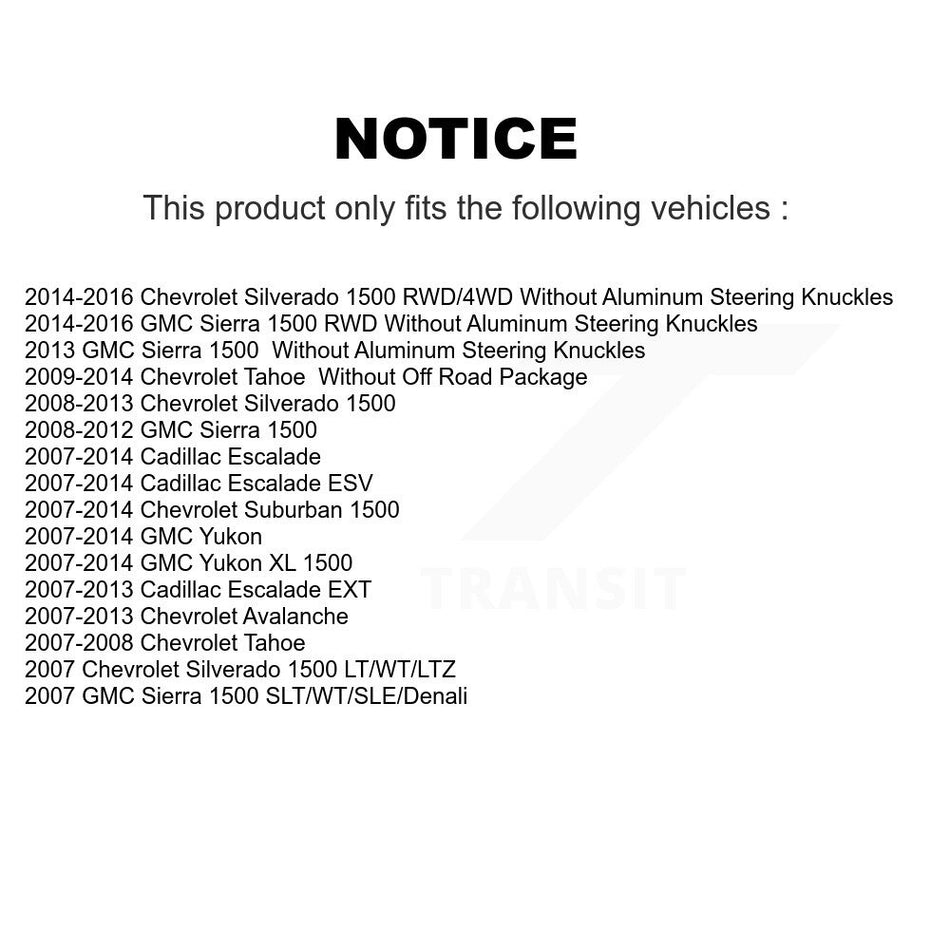 Front Suspension Control Arm Kit For Chevrolet Silverado 1500 GMC Sierra Tahoe Suburban Yukon Cadillac XL Avalanche Escalade ESV EXT KTR-102830